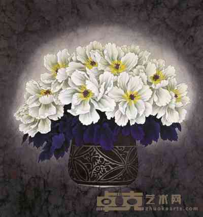 王天胜 2002年作 工笔花卉 镜心 88×82cm